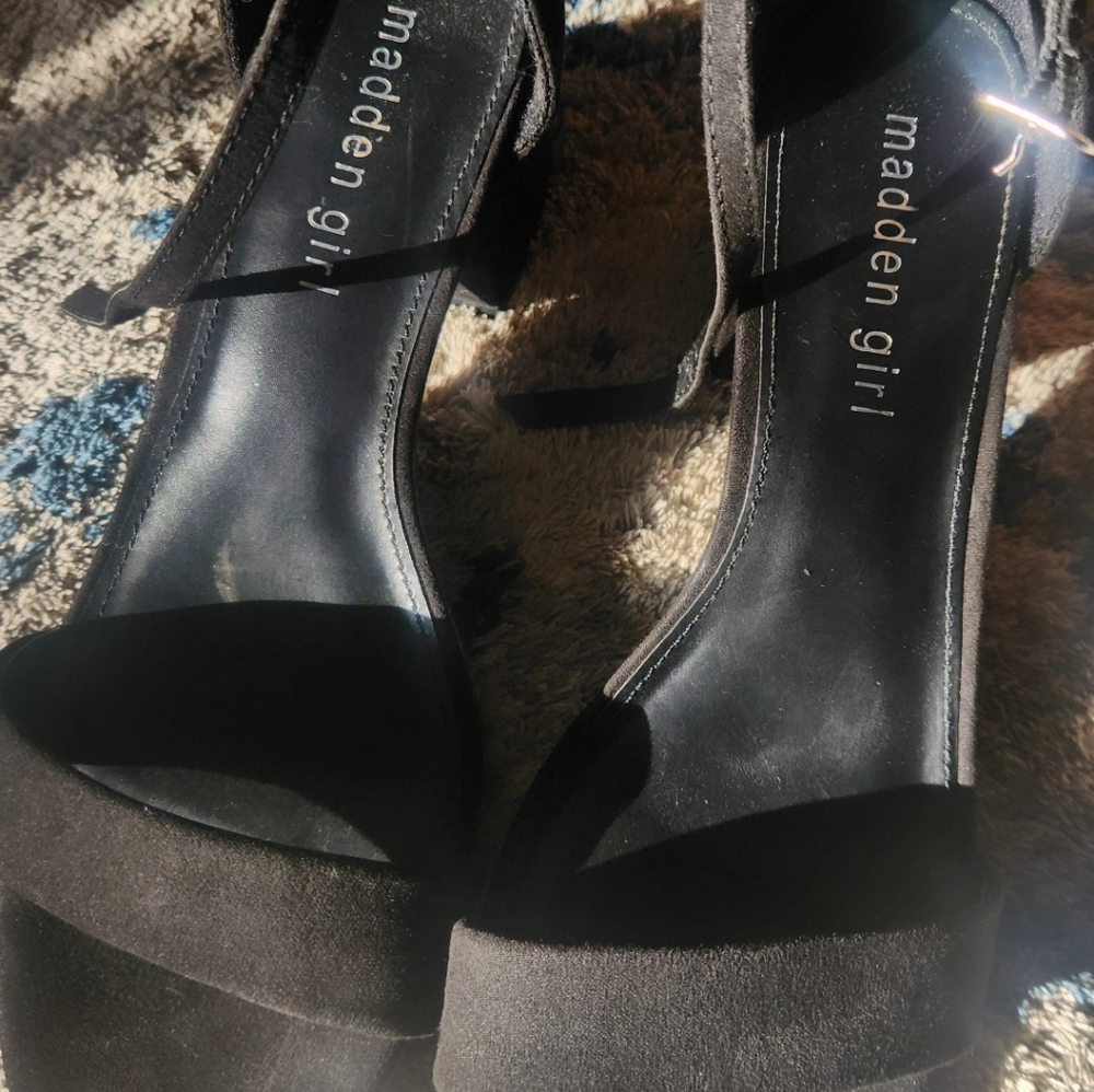 Madden girl black suede heels with strap